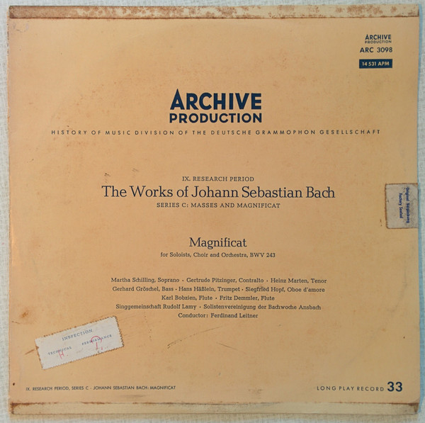 Johann Sebastian Bach ‎– Magnificat (For Soloists Choir And Orchestra BWV 243)